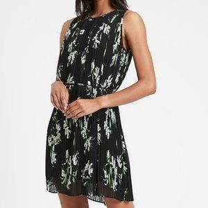 Banana Republic Black Floral Pleated Mini Dress